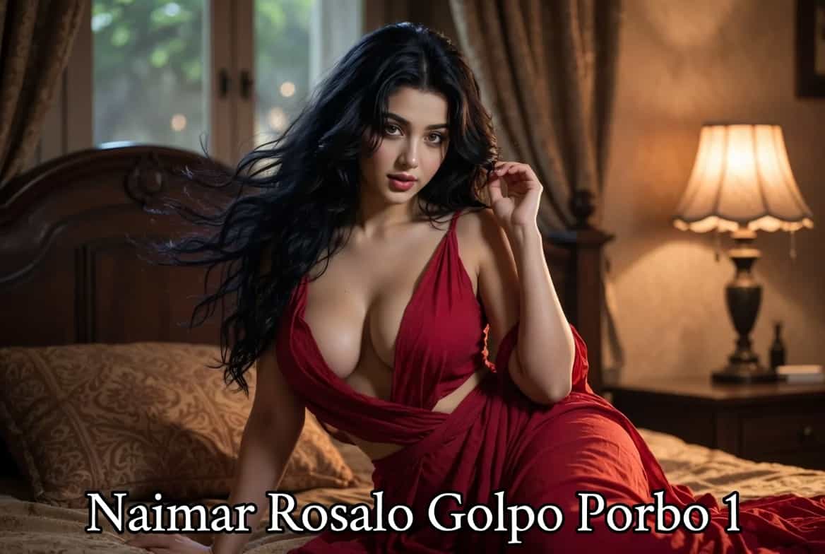 Naimar Rosalo Golpo Porbo 1 - Beautiful sexy Naima in red saree, hot Bangla adult choti golpo story banner, deshi juicy sex story, নাইমার রসালো গল্প পর্ব ১