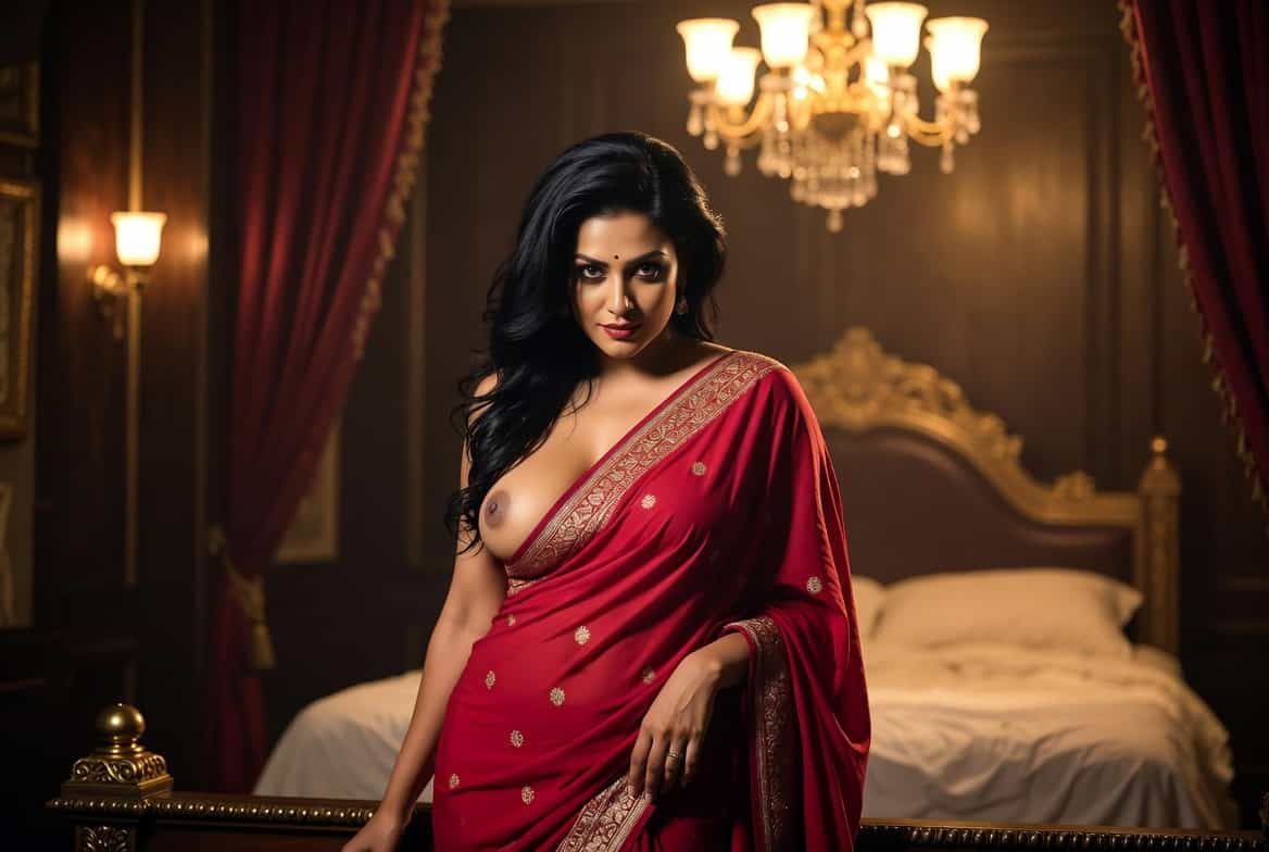 Shashuri Ke Bhog Kora - Seductive mature Bengali shashuri in red saree, forbidden adult story banner, shashuri sex story